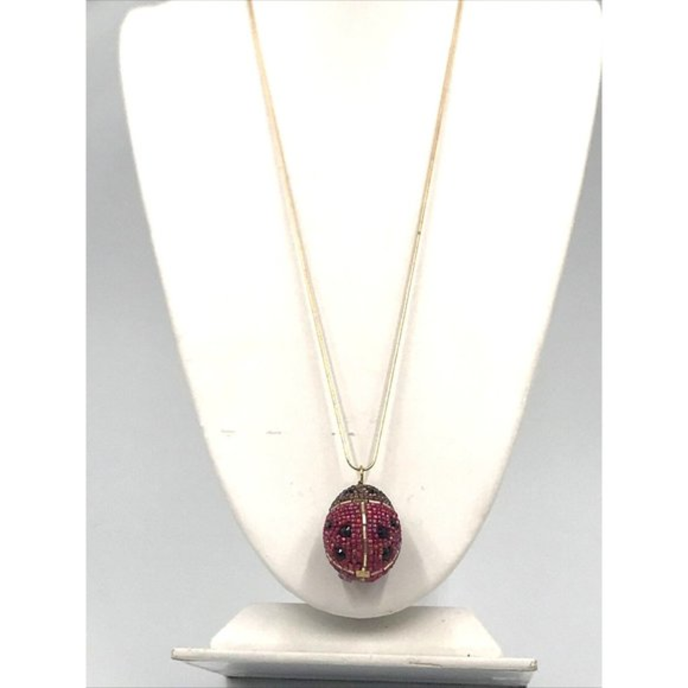 Terrilyn Designs Artisan Ladybug Beaded Egg Pendant‎ Necklace in Nest